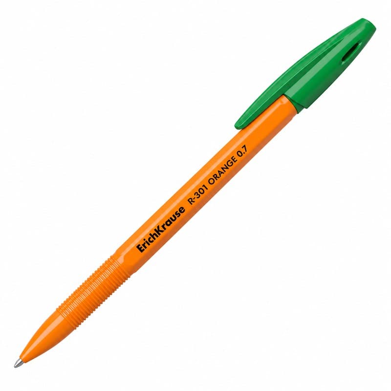 Ручка шариковая, 0.7мм, зеленая, жёлтый корпус., R-301 ORANGE Stick. ERICH KRAUSE