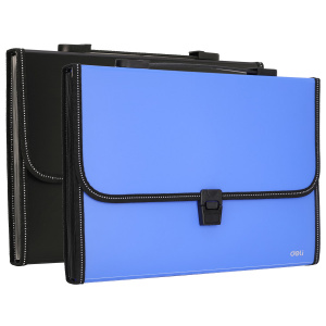 Папка-портфель, А4, 13 делений, синий, чёрный, плотность 0,75 мм, ПП материал, DELI