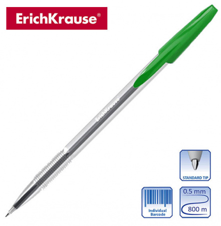 Ручка шариковая, 1,0мм, зелёная, прозр. корпус, R-301 CLASSIC. ERICH KRAUSE