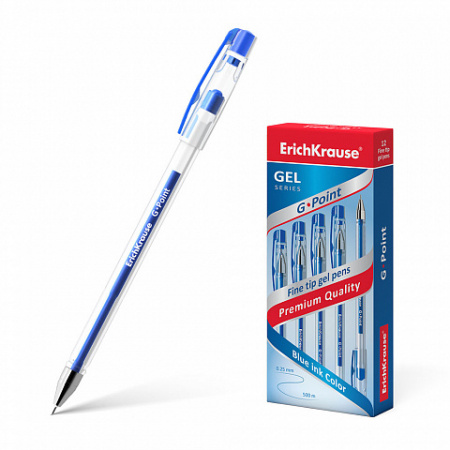 Ручка гелевая, синяя, 0.5 мм, прозр. корпус, колпачёк. G-POINT, ERICH KRAUSE-01