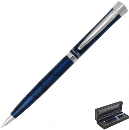 Ручка шариковая, 0.7мм, автомат, синяя, глянцевый лак, корпус синий, ПОДАРОЧНАЯ, INDEX